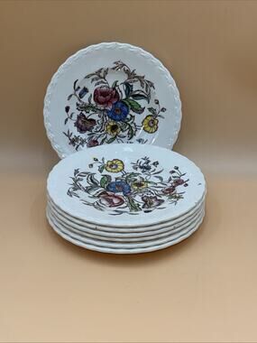 7 Vernon Kilns California USA May Flower Floral Desert Plates 6 1/2" Mayflower